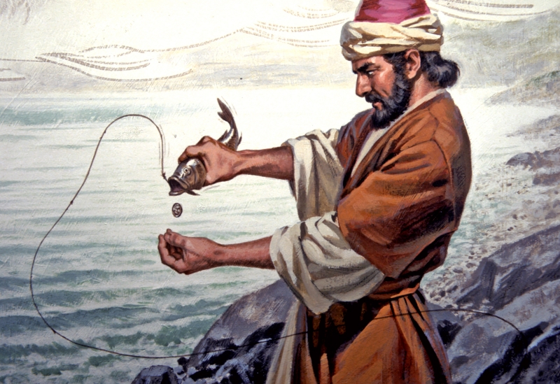 Peter catches fish with coin