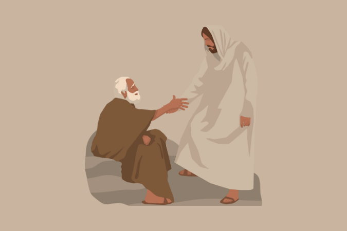 耶穌就扶著那人,治好了他,叫他走了