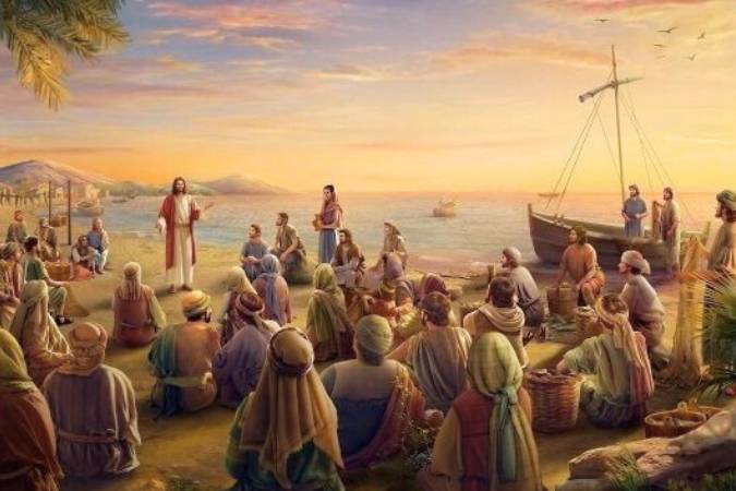 耶穌一下船，看見一大顆群眾，就對他們動了憐憫的心